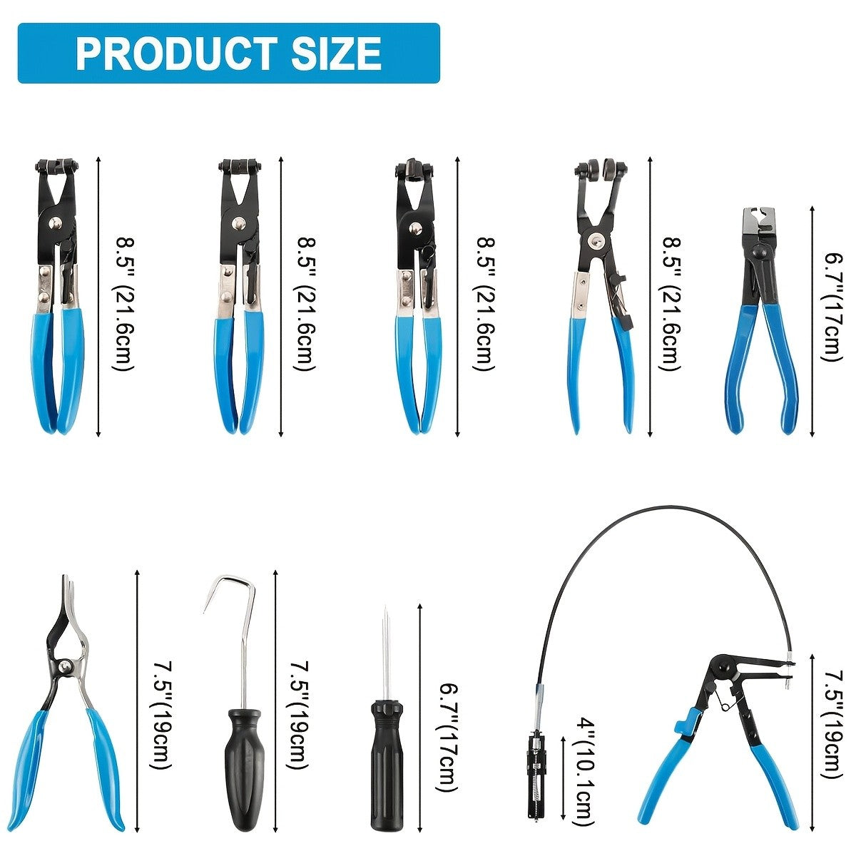 9pcs Wire Long Reach Hose Clamp Pliers Set Fuel Oil Water Hose Auto Tools,Hose Clamp Pliers for Fuel Oil & Water Hoses