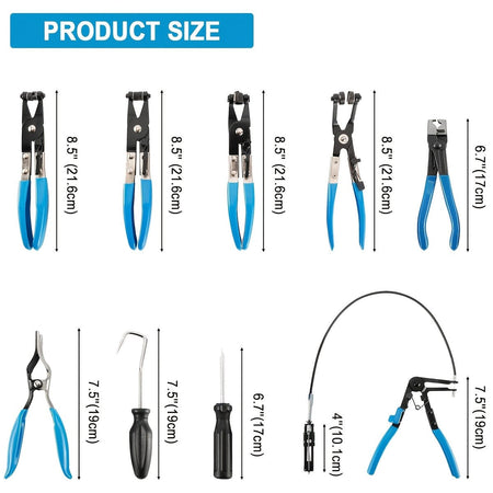 9pcs Wire Long Reach Hose Clamp Pliers Set Fuel Oil Water Hose Auto Tools,Hose Clamp Pliers for Fuel Oil & Water Hoses