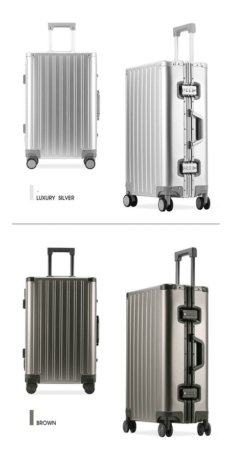 All-aluminum-magnesium alloy suitcase: women's 24-inch aluminum-framed swivel trolley case, men's 20-inch boarding travel metal