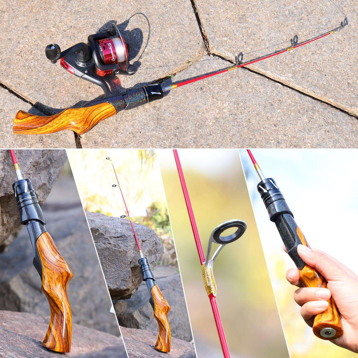 Sougayilang Ice Fishing Rod 2 Sections High Carbon Fiber Ice Rods with Power Two Rod Tips Max Drag 8Kg Fishing on The Ice