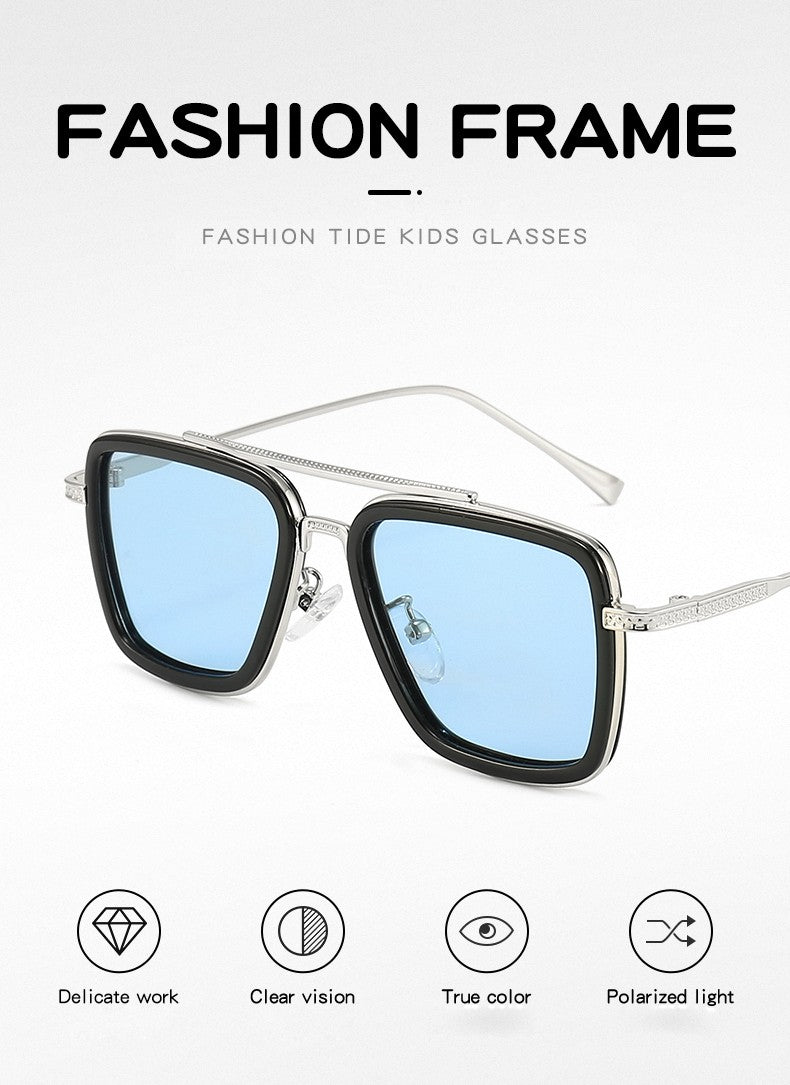 Luxury Fashion Tony Stark Style Kids Polarized Sunglasses Children Square Sun Glasses Boys Girls Oculos Retro Iron Man Glasses