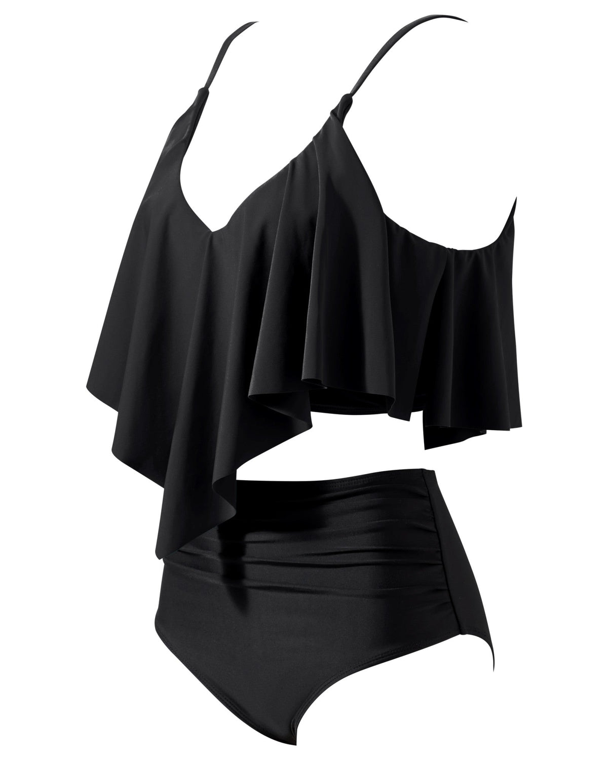 Women Tankini Ruffle High Waisted Swimsuits Tummy Control Bathing Suits Swimwear Beachwear Padded XXL Size Bikini Set Female