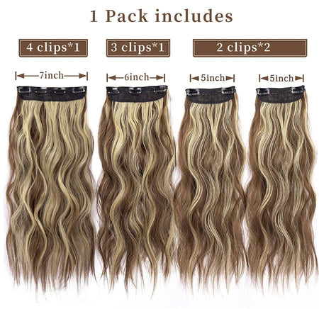 4Pcs/Set 20Inch Synthetic Hair Clip In Long Wavy Thick Hairpieces For Women Full Head Synthetic extenciones para el cabello
