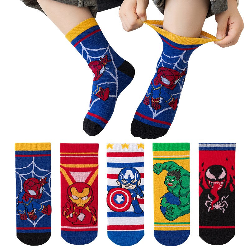 5Pairs Sanrio Cinnamoroll Kuromi Kawaii Spring and Autumn Cartoon Middle Tube Socks For Girls Boy Children Mid-calf Cotton Socks