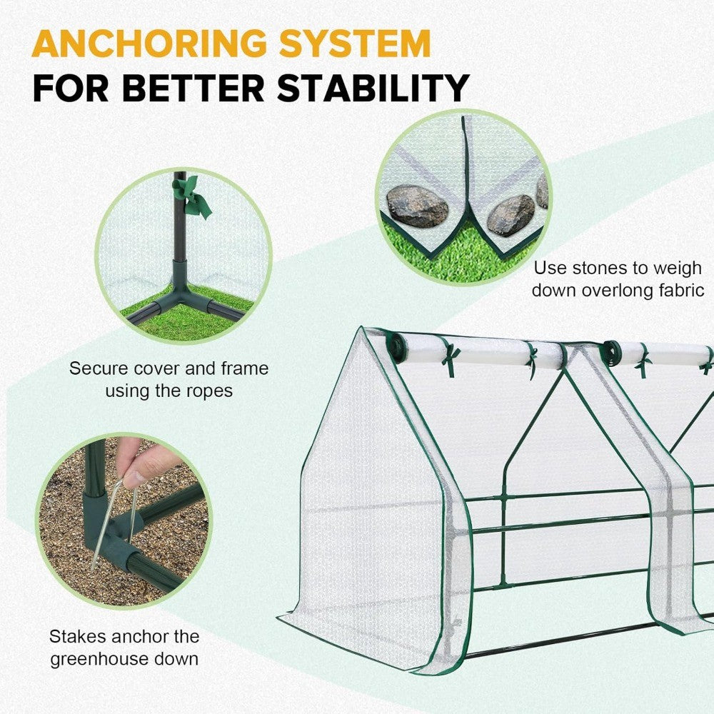 EAGLE PEAK Tunnel Greenhouse Garden Green House with Roll-Up Zipper Doors, Portable 96x36x36, Bubble Film Cover, White