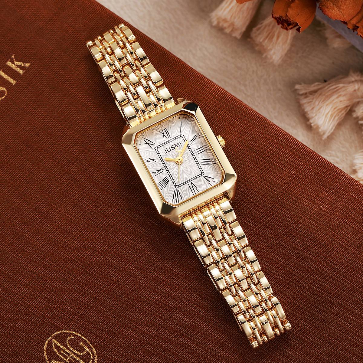 Light Luxury Fashion All-match Square Roman Graduated Quartz Women's Watch for Christmas and Halloween Holiday Gifts