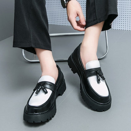 Handmade Fashion Men Tassel Loafers Thick Soled Leather Gentleman Fashion Slip-on Shoes Men’s Business Dating Formal Party Shoes