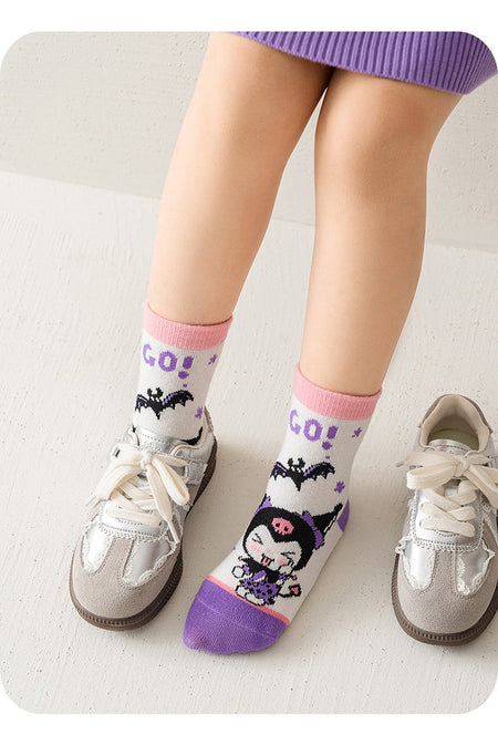 5Pairs Sanrio Cinnamoroll Kuromi Kawaii Spring and Autumn Cartoon Middle Tube Socks For Girls Boy Children Mid-calf Cotton Socks