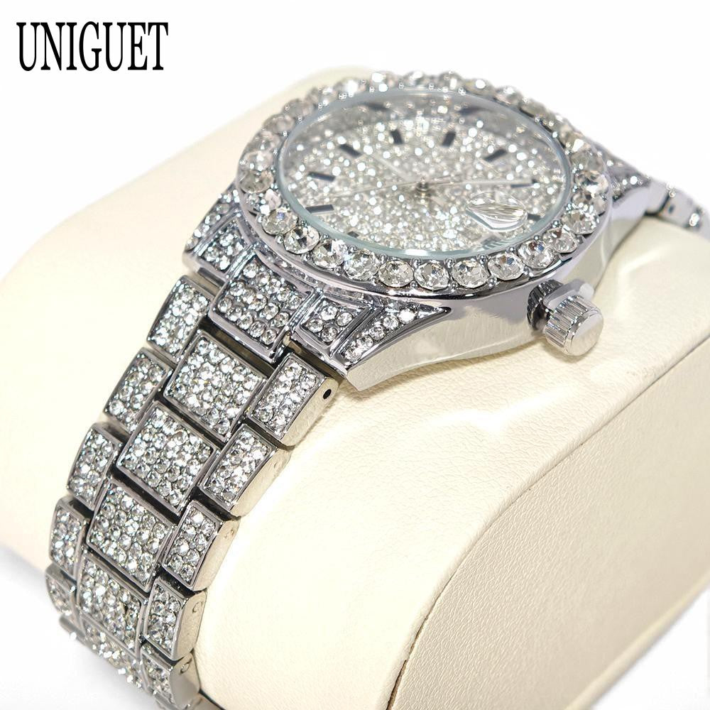 Luxury Jewelry Watch For Womens UNIGUET Fashion Small DialWaterproof Hip Hop Iced Diamond Quartz Wristwatch Small Size For Women