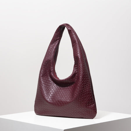 Vintage Faux Woven Leather Shoulder Bag, Women's Handbag, Large Capacity Tote Bag, Crescent Bag, Zipper Underarm Bag, Daily Commuter Bag (Random Pattern)