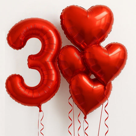 6Pcs/Set 32in Red Foil Number and 18in Heart Balloons Valentine's Day Birthday Christmas Party Decorations Anniversary Halloween