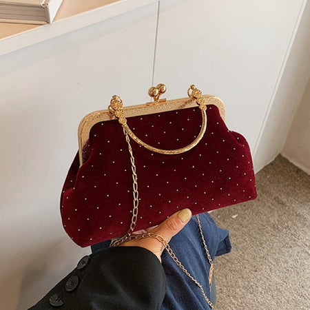 Luxury Design Women's Evening Clutch Purse Dinner Party Ladies Small Clip Shoulder Bag Handbags Retro Female Chain Crossbody Bag