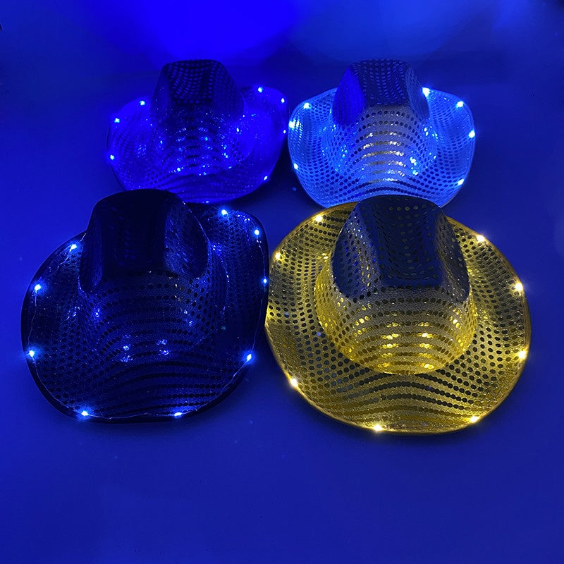 Wireless LED Western Cowboy Hat Light Up Cowboy Hat Disco Bride Pink Cowgirl Hat Concert NightClub Wedding Costumes Accessories