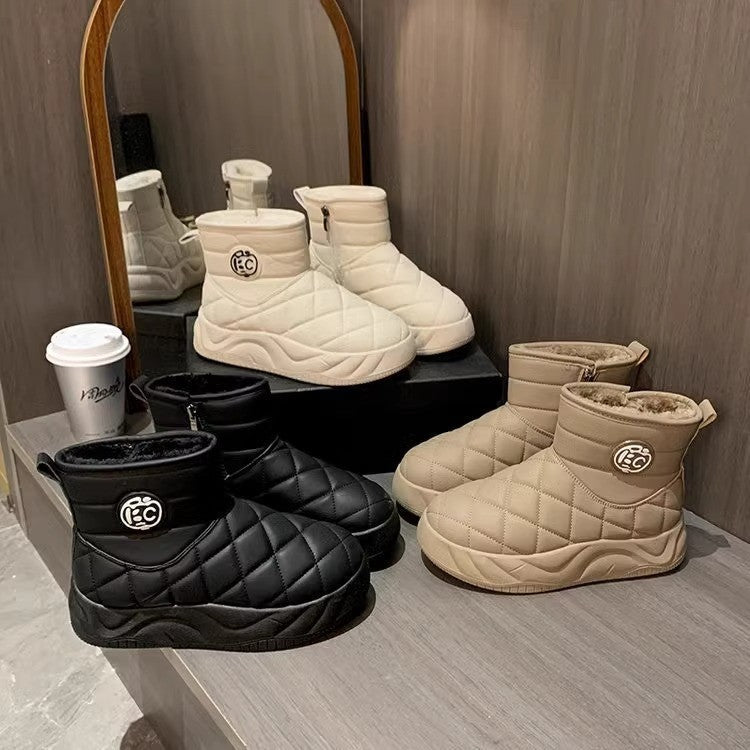 Thick-soled plush loafers, waterproof and warm snow boots for women, new winter fashion cotton shoes, Korean-style short boots
