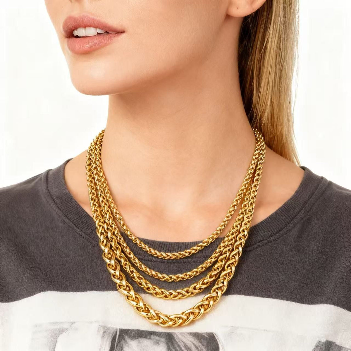 HNSP STAINLESS STEEL SILVER COLOR TWIST ROPE CHAIN NECKLACE FOR MEN Women HIP HOP PUNK Jewelry Accessories 3/4/5/6/8MM Thick
