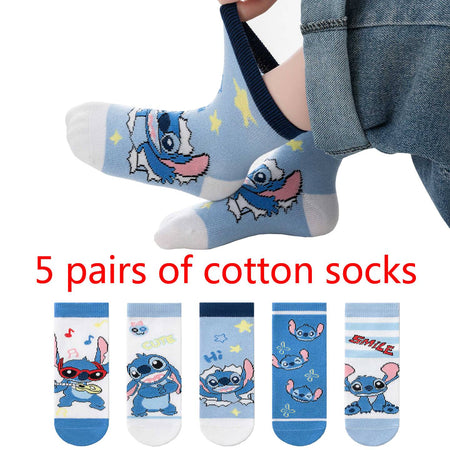 5Pairs Sanrio Cinnamoroll Kuromi Kawaii Spring and Autumn Cartoon Middle Tube Socks For Girls Boy Children Mid-calf Cotton Socks