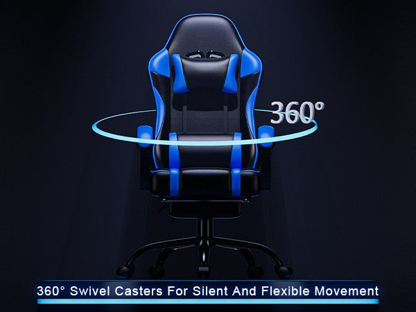 Gaming Chair with Footrest, PU Leather Video Game Chairs for Adults, Reclining Gamer Chair Office Desk Chair