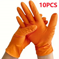 50PCS Heavy Duty 8Mil Orange Nitrile Gloves Disposable Raised Diamond Texture Gloves for Construction Industrial Mechanic Auto
