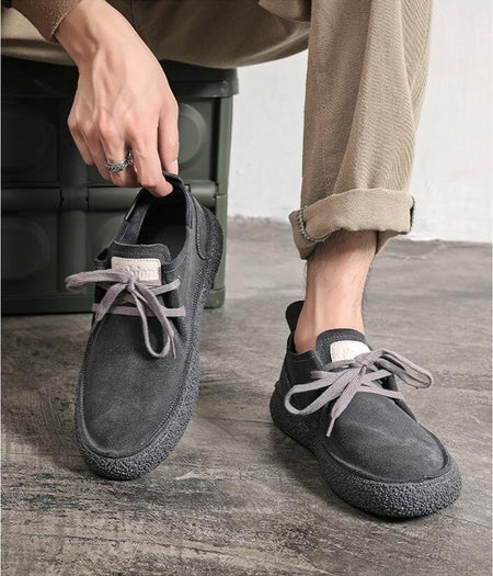 Men's Suede Genuine Leather Casual Shoes Lace-up Men Light Comfortable Driving Flats Mens Outdoor Oxfords Shoe