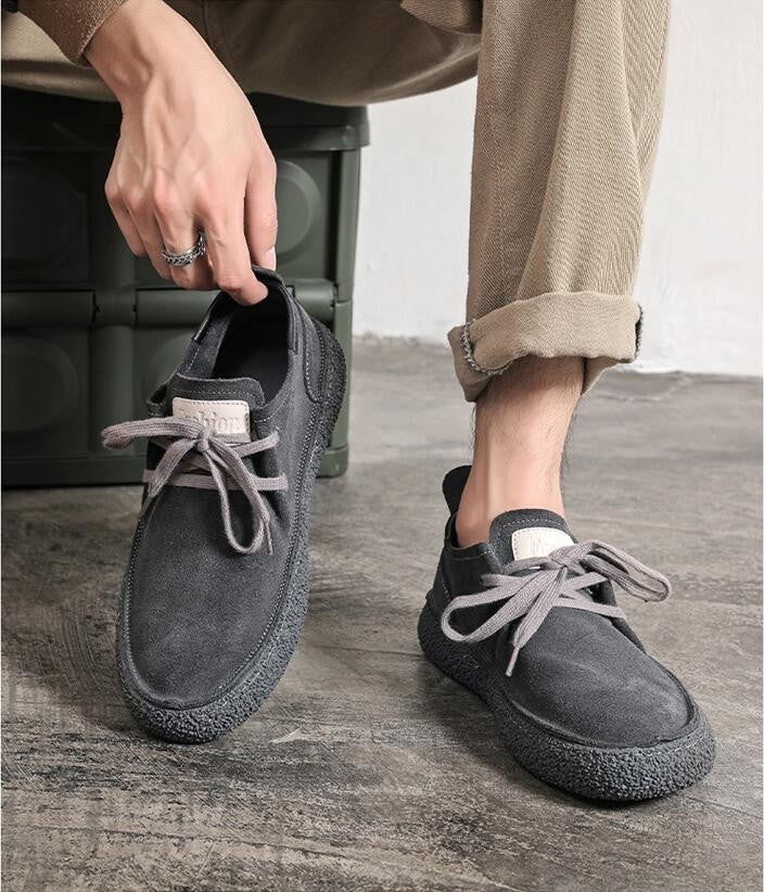 Men's Suede Genuine Leather Casual Shoes Lace-up Men Light Comfortable Driving Flats Mens Outdoor Oxfords Shoe