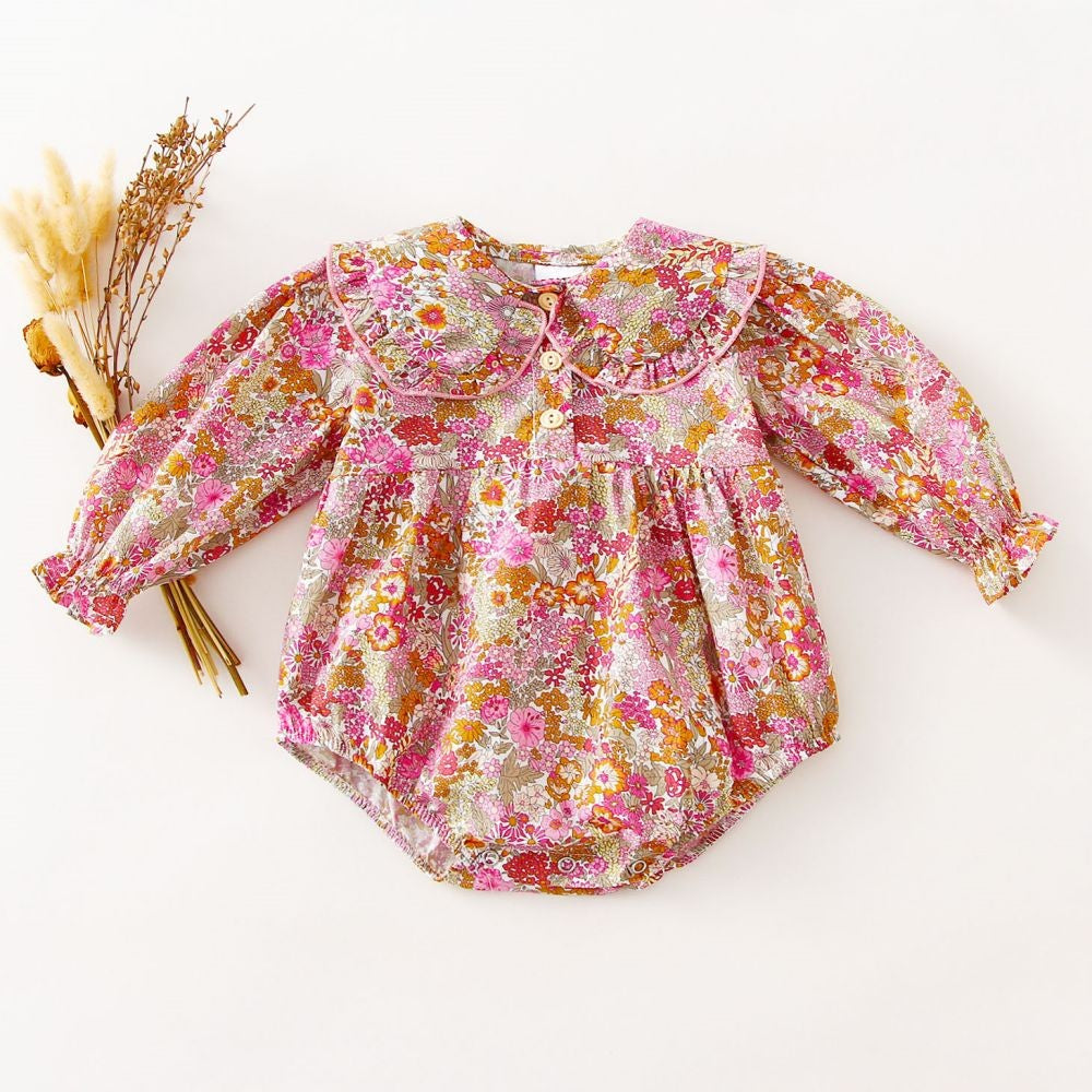 Vintage Floral Baby Girl Romper Spring Baby Girl Clothes For Wedding Party