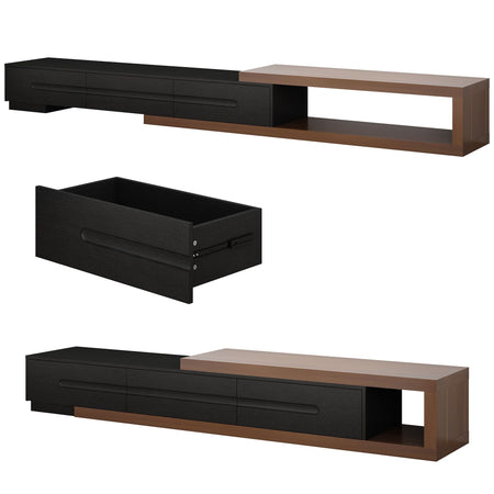 82-110'' Extendable TV Stand for Up to 120"TV, Wood Reversible TV Media Console w/3 Drawers & Open Storage Shelf for Living Room
