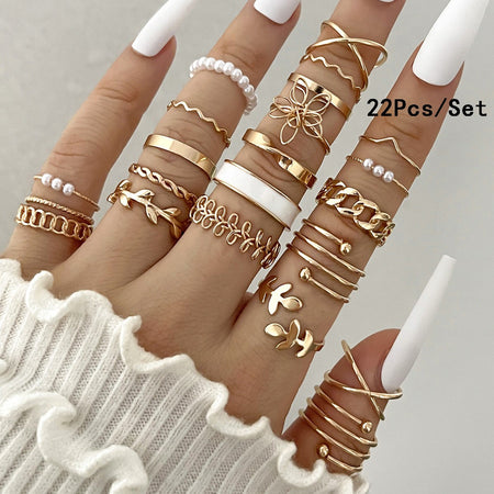 23Pcs Fashion Knuckle Rings Set For Women Crystal Star Moon Eye Wave Gold Silver Color Rings Female Trendy Party Jewelry Gift