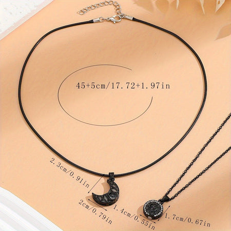 2Pcs Glowing Moon and Sun Projection Couple Necklaces in 100 languages expressing "I love you" - fashionable gift jewelry