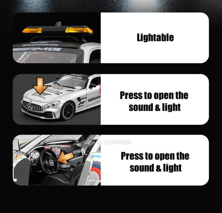 1:24 GTR F1 Safety 300SL Sport Car Model Toy Alloy Diecast Sound Light Shock Absorption Miniature Vehicle Models Collection Gift