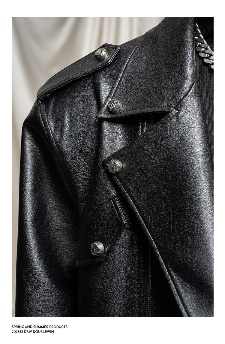 Mauroicardi Spring Autumn Oversized Cool Extra Long Black Pu Leather Trench Coat Men Zipper Loose Luxury European Fashion 2023