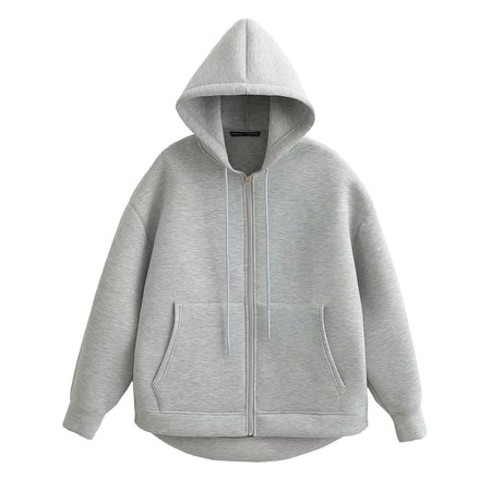 HH Autumn Winter Women's Zipper Hoodie Coat High Street Double Pockets Oversize Jakcet Loose Sweatshirts Outerwear Top