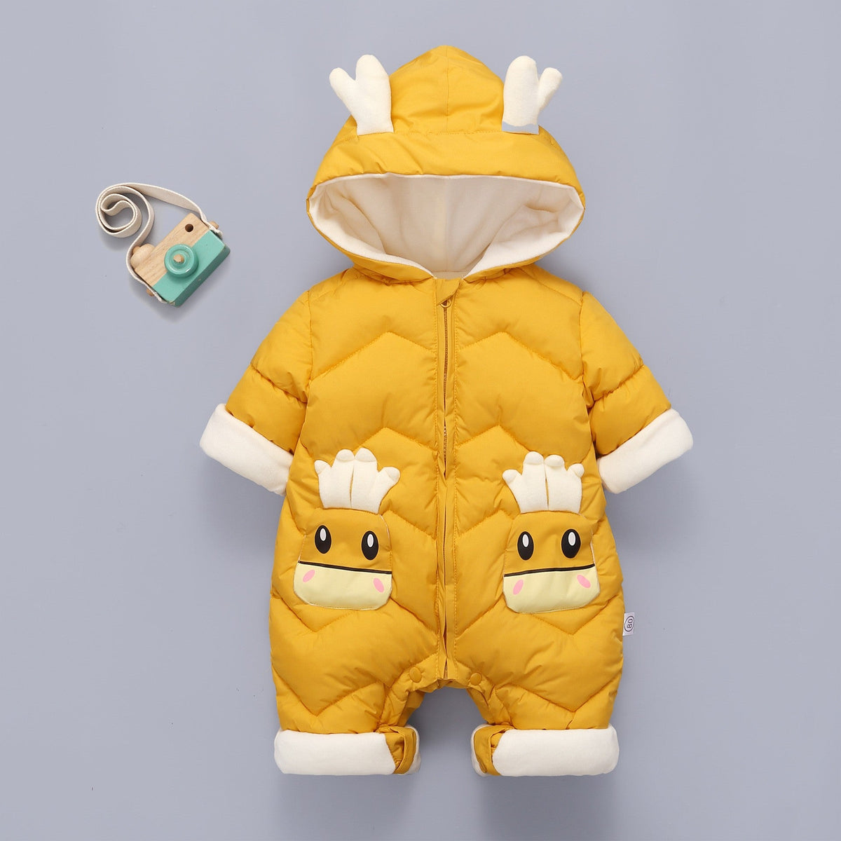 Demin-season Winter Kids Boys Rompers 2025 Cartoon Pockets Hooded Bodysuit For 0-3Y Newborn Infant Babys Boys One-piece Jumpsuit