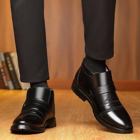 Snow Boots for Men Leather Black British Style Winter Shoes Man Casual Thick Plush Work High Quality Anti Slip Fleece Fashion