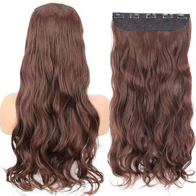Long Straight Hairstyle 5 Clip Natural Hair Extension Synthetic Fiber Heat-Resistant Hairpiece 22"32" Black Brown Blonde