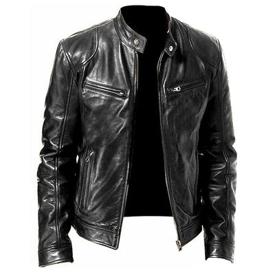 Mens Stand Collar Leather Jacket Coats Male Anti-wind Motorcycle Zipper Jackets Winter Men Outdoor Sport Streetwear Jacket Men