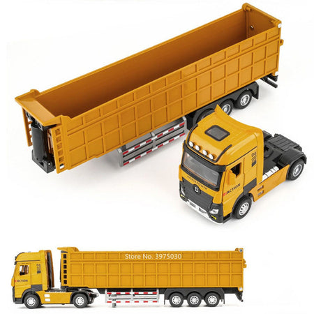 1:50 Miniature Trailer Dump Truck Cars Toys Model 3 Doors Opened Extended Engineering Vehicle Light Sound Car Boys Festival Gift