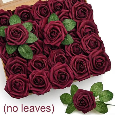 5-100pcs Fake Rose Flower Green Leaves for Valentine's Day Wedding Birthday Party Artificial Roses Heads with Stems Supplies