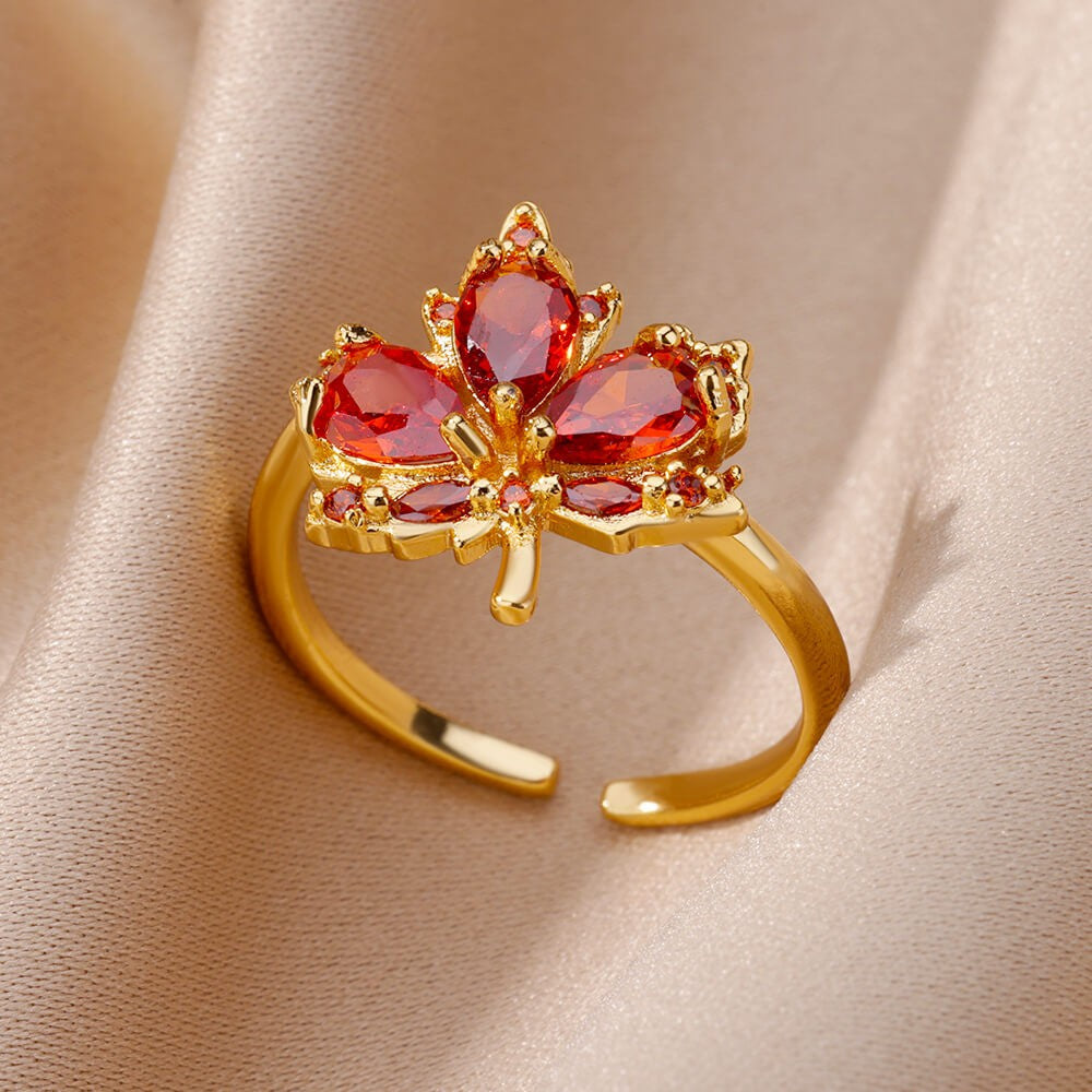 Luxury Stainless Steel Rings Gold Plated Colorful Stone Zircon Crystal Heart Ring For Women Wedding Boho Jewelry Christmas Gift