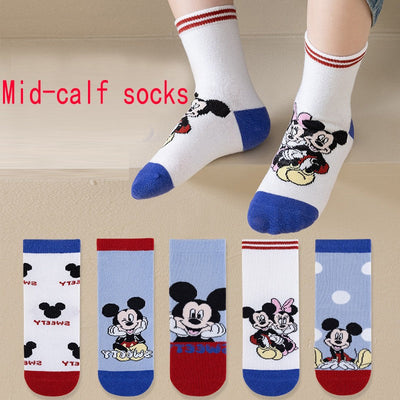 5Pairs Sanrio Cinnamoroll Kuromi Kawaii Spring and Autumn Cartoon Middle Tube Socks For Girls Boy Children Mid-calf Cotton Socks
