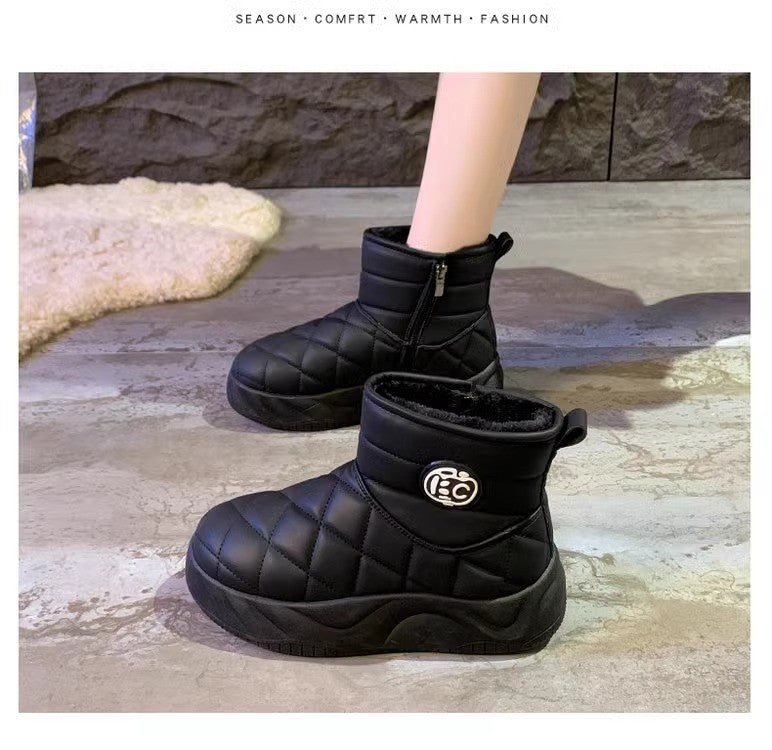 Thick-soled plush loafers, waterproof and warm snow boots for women, new winter fashion cotton shoes, Korean-style short boots