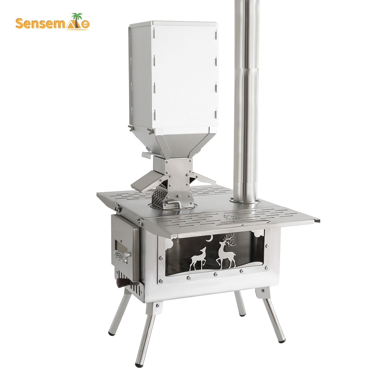 Hot Tent Wood Burning Stove Folding Stainless Steel 5-Section Chimney Outdoor Camping Wood Heater with Cooking Wing Panels