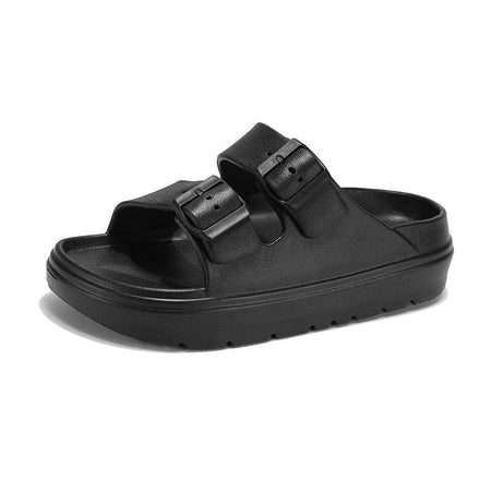 Bebealy Summer Breathable Soft-soled Beach Shoes Women Outdoor Double Buckle Embellished Sandals Non-slip Thick Sole Slippers