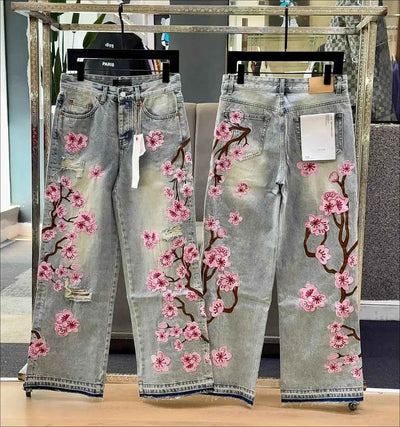 Streetwear Vintage Dragon Fight Embroidered Jeans Y2K Men Women Vintage Inspired Washed Baggy Jeans Mid Rise Wide Leg Trousers