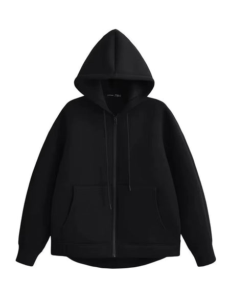 HH Autumn Winter Women's Zipper Hoodie Coat High Street Double Pockets Oversize Jakcet Loose Sweatshirts Outerwear Top
