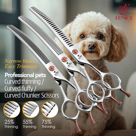 Fenice ZB Professional 6.5/7.0 Inch JP440CDog Grooming Curved Chunker/Thinner/Fluffy Scissors for Dog Groomer/Family Use