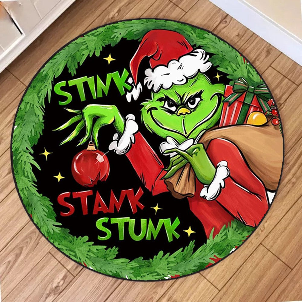 Christmas Creative Circular Carpet Green Frog Printed Carpet Suitable for Living Room Bedroom Coffee Table Carpet Decoration