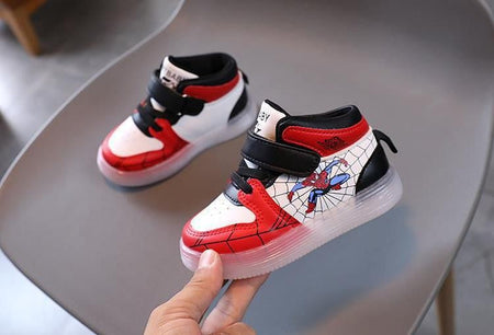 Disney Children's Sneakers Boys Girls Spiderman Led Light Sport Shoes Student Shoes Hook Anti-slip Kids Outdoor Basket Shoes