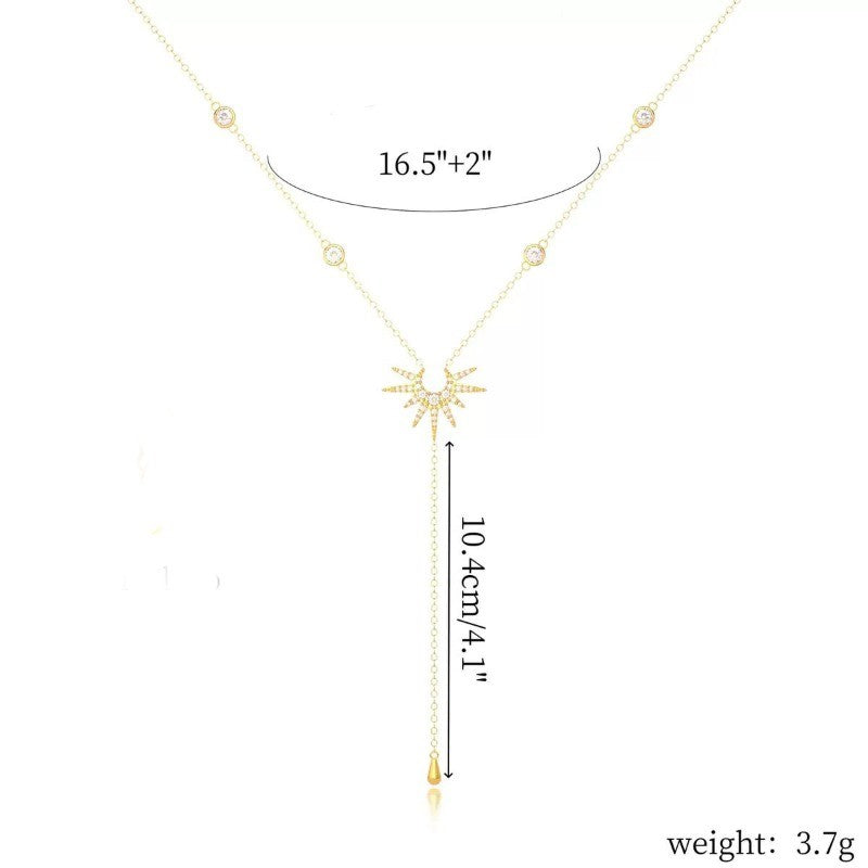 Stainless Steel Y-Shaped Pendant Necklace for Women Girls Elegant Fashion Cubic Zirconia Long Tassel Dangle Choker Jewelry Gifts