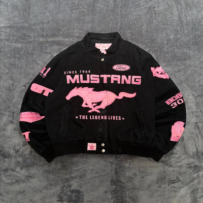 American Popular Simple Pink Horse Pattern Car Jacket for Women's Autumn and Winter Fashion Street Harajuku Y2K Bomber Jacket