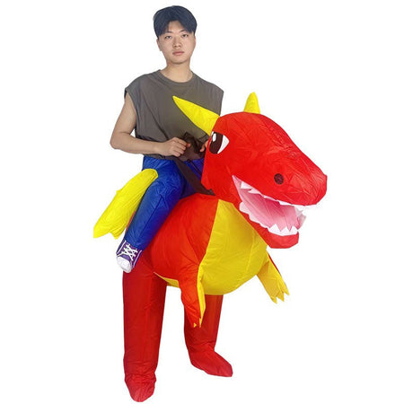 Halloween Riding Red Dragon Cartoon Doll Costume Tyrannosaurus Rex Inflatable Suit Festival Party Stage Performance